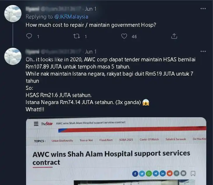 Kos Maintenance Istana Negara